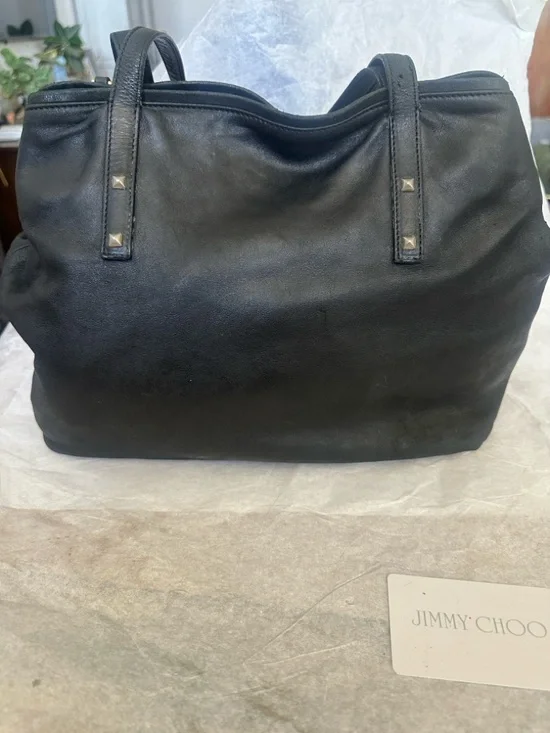 Jimmy Choo Black Zodiac Leather Shoulder Bag w/Gold & Silver Stud Accents COA - Picture 3 of 14